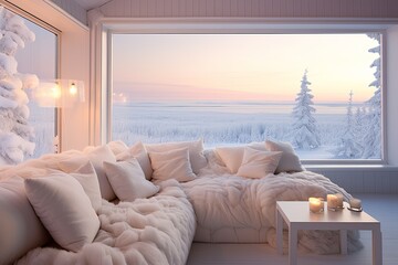 The Snowy Horizon: Arctic Explorer's Winter Lounge with Whiteout Window Views and Insulated Drapes