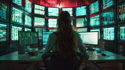 A female manager in the data center has a wide range of knowledge in the field of information technology and has extensive experience in managing IT projects.