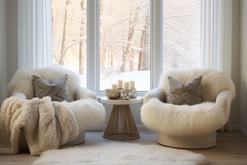 Snowflake Haven: Arctic Cozy Reading Corner with Plush Chairs and Warm Throws