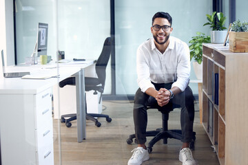 Portrait, smile and business man in office, company and workplace of confident male person in Saudi...
