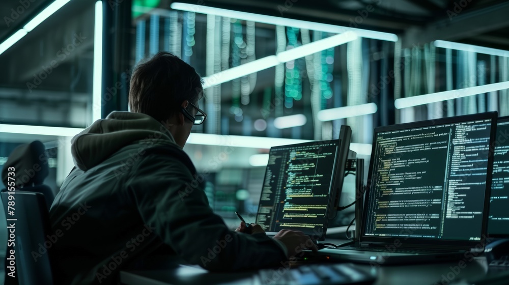 Poster The IT manager in the control center in the data center actively cooperates with various departments of the company, ensuring the integration and interaction of IoT systems.