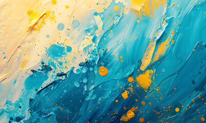 Fototapeta na wymiar Blue yellow Abstract art background. Brushstrokes and spots oil painting texture, Generative AI