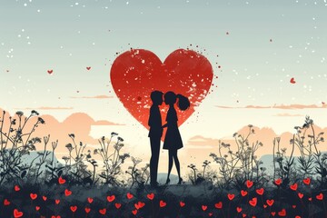 Artistic Interpretation in Prefect Match Love: Calming and Creative Designs with Romantic and Decorative Elements for Loving Couples - obrazy, fototapety, plakaty