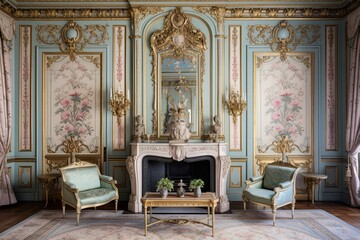 Parisian Belle �poque Parlor Decor: Intricate Moldings + Pastel Wallpapers