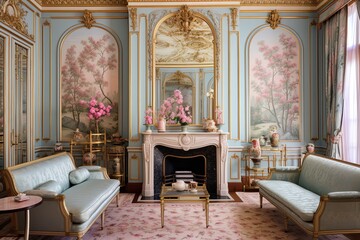 Fototapeta na wymiar Intricate Molding and Pastel Wallpapers: Belle Époque Parisian Parlor Decors