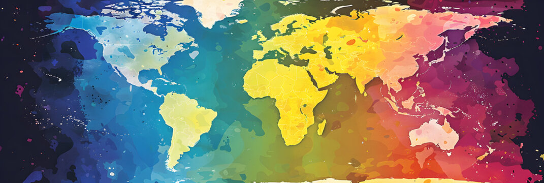 world map by continents illustration, colorful,