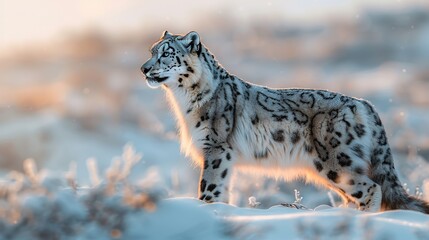 Obraz premium A creature of the wild, part snow leopard and part Siberian wolf, its vivid markings contrasting beautifully with the tundras icy hues , up32K HD