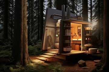 Deep Forest Off-Grid Cabin Concepts: Hand-Cranked Appliances & Minimalist Decor Ideas