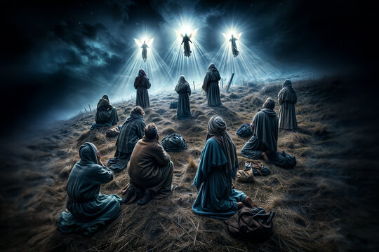 Shepherds watch over their flocks by night, and Angels bring good tidings