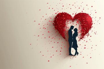 Unveil the Essence of Romantic Expressions in Art: Silhouettes, Clean Graphic Designs, and Heartfelt Connections Ideal for Valentine's Day and Love Letters. - obrazy, fototapety, plakaty