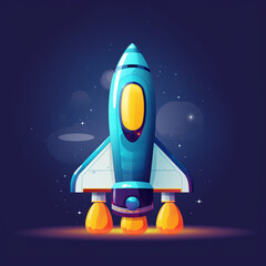 a little blue space rocket, flat style, invisible background сreated with Generative Ai
