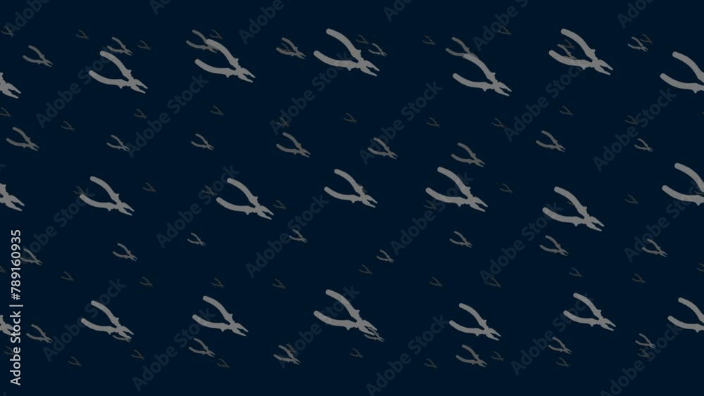 Poster pliers symbols float horizontally from left to right. parallax fly effect. floating symbols are loca