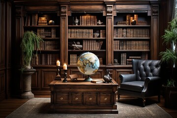 Navigator's Paradise: Old World Charm in a Sturdy Oak Study Room