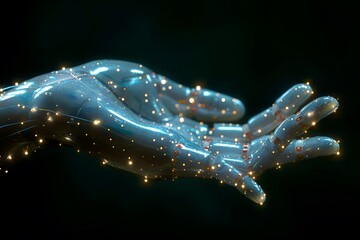 Hand With Illuminated Lights. Generative AI