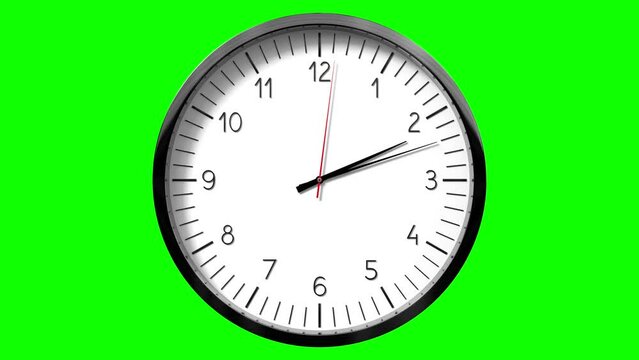 Classic wall clock on green background - 2 to 3 o clock - 3D 4k animation (3840 x 2160 px)