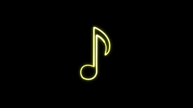 Neon music icon animation. neon glowing single musical note icon abstract animation.