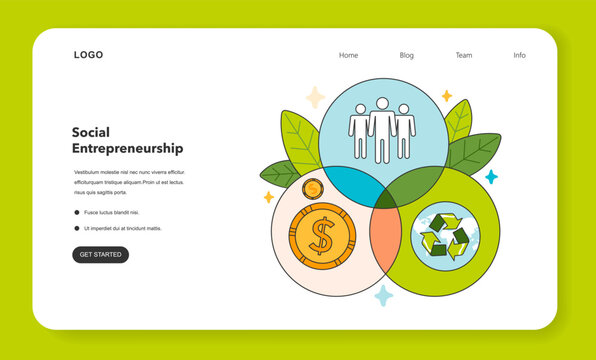 Social entrepreneurship web banner or landing page. Business