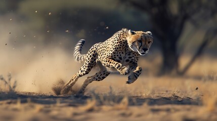 A cheetah sprinting at full speed in pursuit of its prey - obrazy, fototapety, plakaty