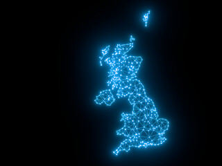 A sketching style of the map United Kingdom. An abstract image for a geographical design template. Image isolated on black background.