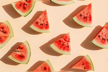 Fresh Watermelon Slices on a Vibrant Pink Background