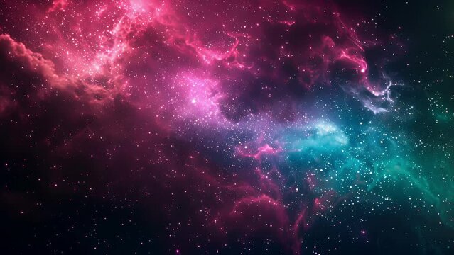 In the midst of a dark starry night bursts of vibrant pink blue and green illuminate the sky like a cosmic fireworks display. Magical . AI generation.