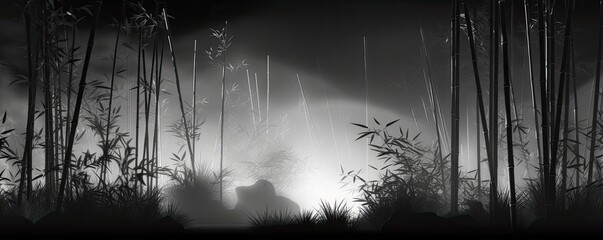 Dark and mysterious bamboo forest setting.