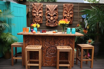 Tropical Tiki Bar Patio Inspirations: Coastal Barware & Ice Bucket Stand Showcase