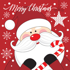 Christmas card design with cute santa and candy cane