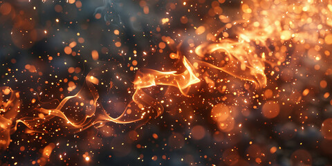 Fire  particles on black background, red fire, fire in the night, Fire flames on black background	 - obrazy, fototapety, plakaty