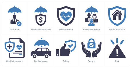 A set of 10 insurance icons as insurance, financial protection, life insurance