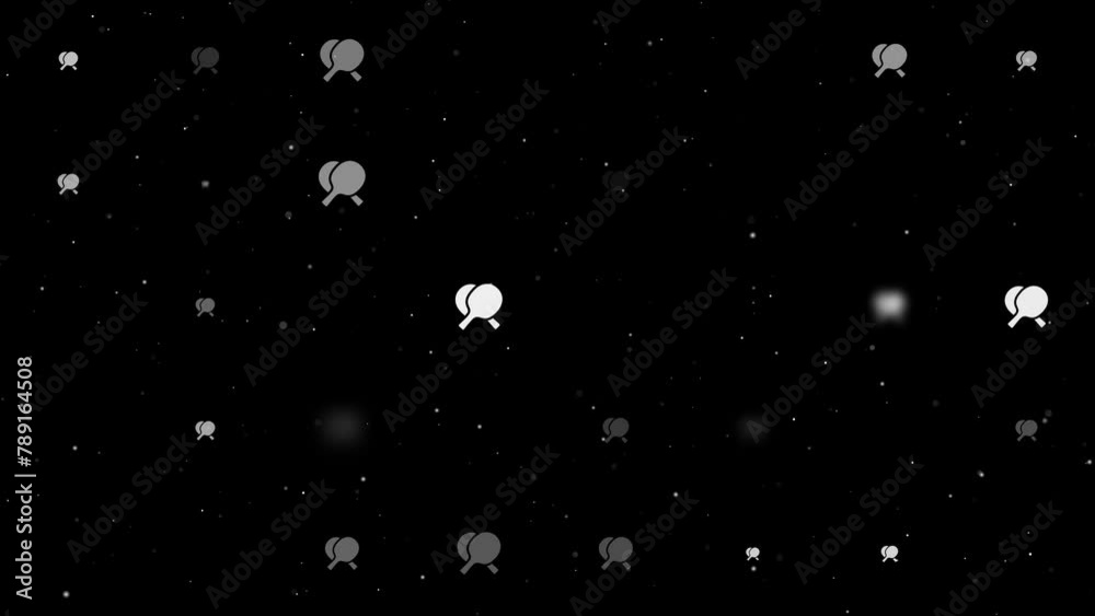Poster template animation of evenly spaced crossed ping pong rackets symbols of different sizes and opacity
