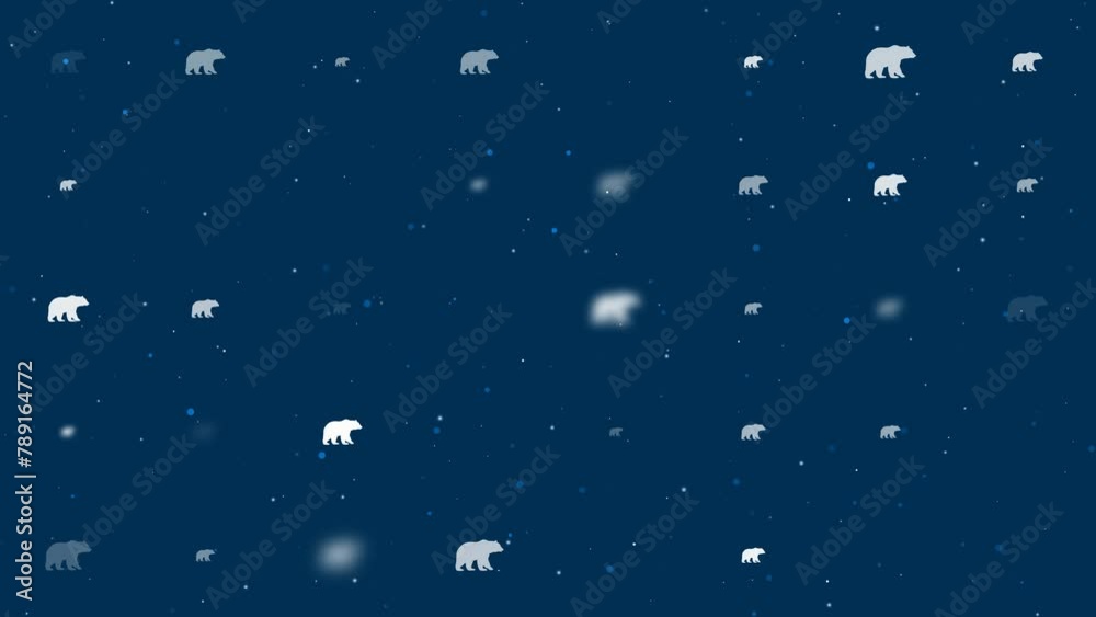 Poster template animation of evenly spaced bear icons of different sizes and opacity. animation of transpar