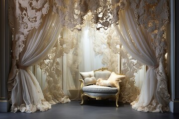 Lace Window Treatments & Pearl Inlays: Venetian Carnival Dressing Room Designs