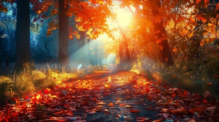 Path to Sun in Autumn Park