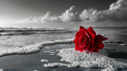 Red Rose on Beach: Color vs Black and White