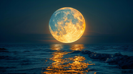 Full moon rising over the ocean.