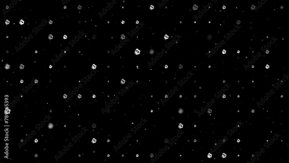 Poster template animation of evenly spaced mittens symbols of different sizes and opacity. animation of tra