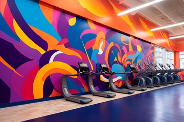 Vibrant Color Flow Graphics: High-Energy Gym Mural Masterpieces