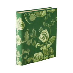 An old book, a diary, journal in a paperback made of green fabric. Antique, vintage style. Isolated.