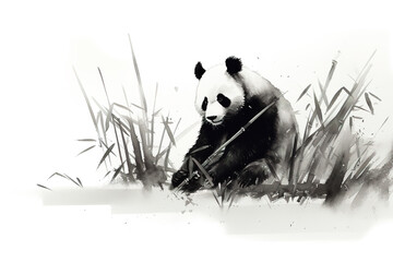 Watercolor painting of panda in the grass on a white background. Wildlife Animals. Illustration, Generative AI.