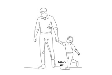 Father holding his child. Fathers day concept one-line drawing