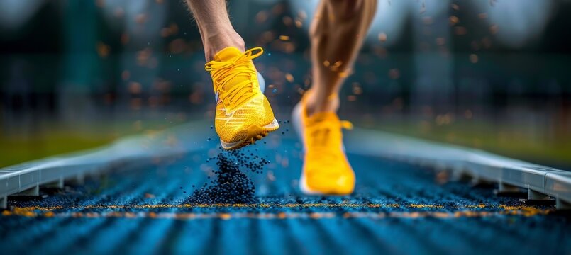 Dynamic close up  hurdler s legs soaring over hurdle, emphasizing speed and agility in olympic sport