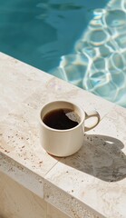 Obraz na płótnie Canvas Cup of Coffee Next to Pool Ledge