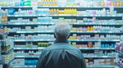 Senior customer shopping in drug store