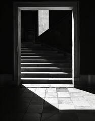A Black and White Stairway in Urban Setting