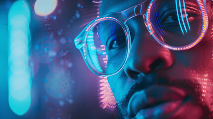Glowing Glasses, Man in Neon Light