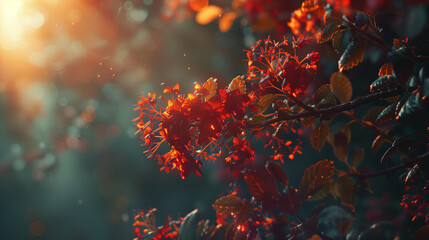 Sunset Glow, Dew on Leaves
