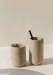 Two Cups Sitting Next to Each Other