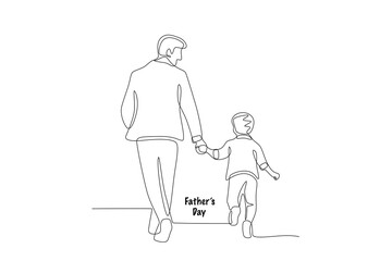 Father and son holding hands while jogging. Fathers day concept one-line drawing