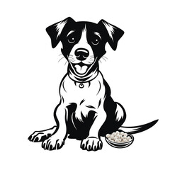 black dog snack outline clipart, simple land at icon, black and white, white background сreated with Generative Ai
